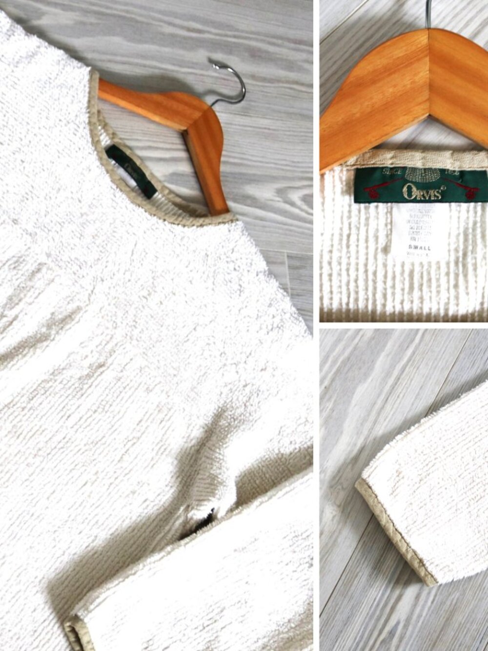 Orvis Oversized Terry Cloth Sweatshirt Womens White Vintage Old Money USA Size S
